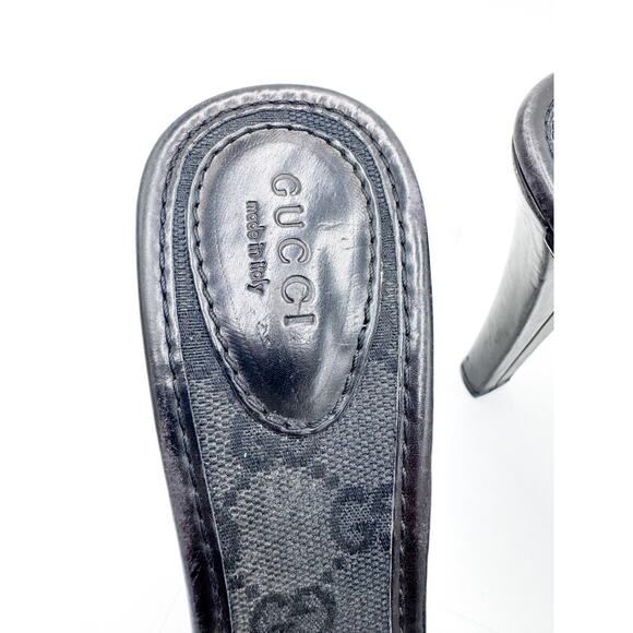Gucci Logo Black Open Toe Heeled Mule Size 10 - Picture 3 of 9